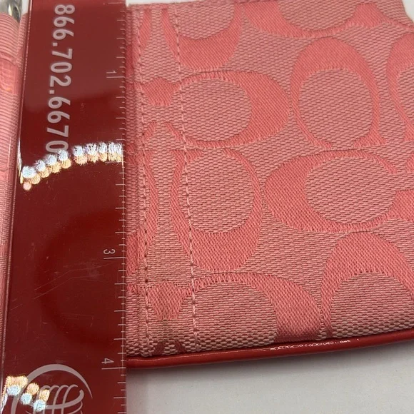 Coach Signature Skinny Wristlet pomegranate color peachy pink color classic NWT - Picture 5 of 9